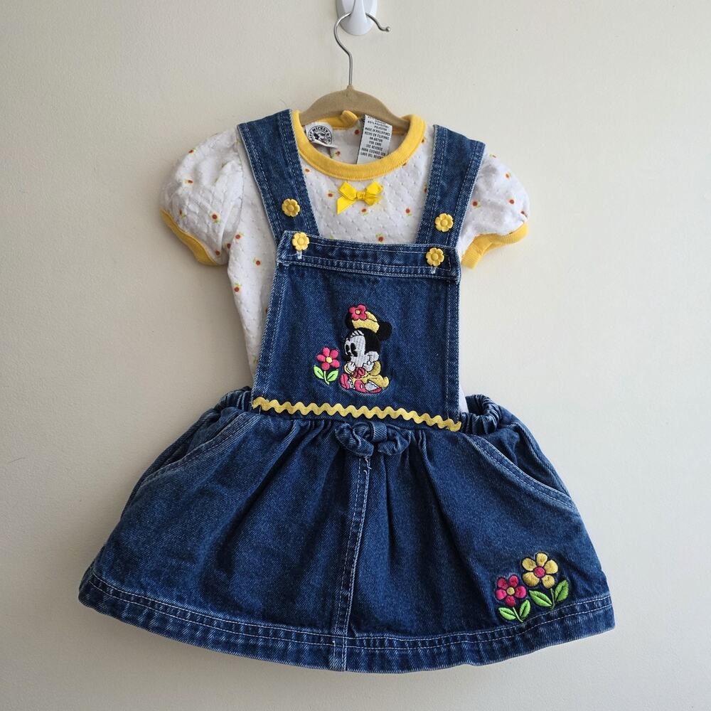 Mickey & Co Vintage Minnie Mouse 18 Months Denim Jean Jumper Dress & Shirt